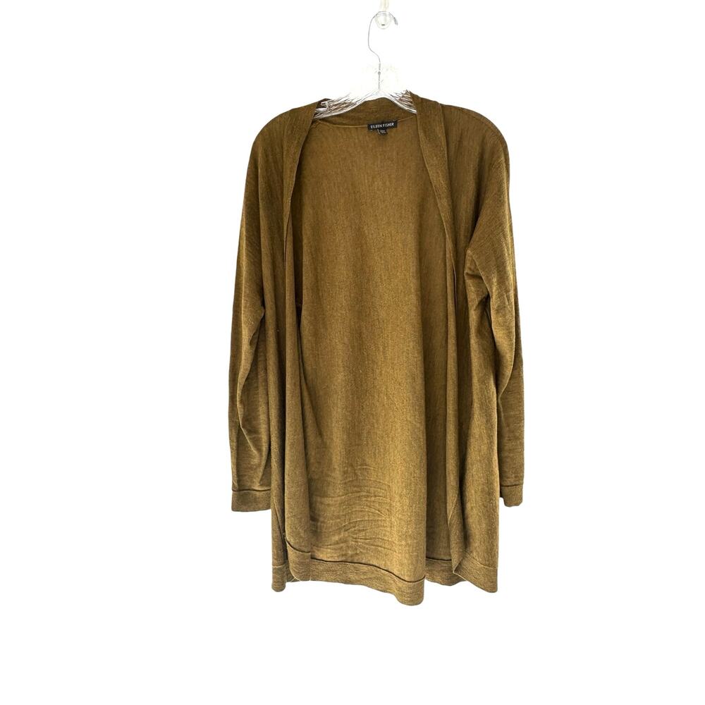 Eileen Fisher Brown Green Lagenlook Wool‎ Open Knit Cardigan Size Medium